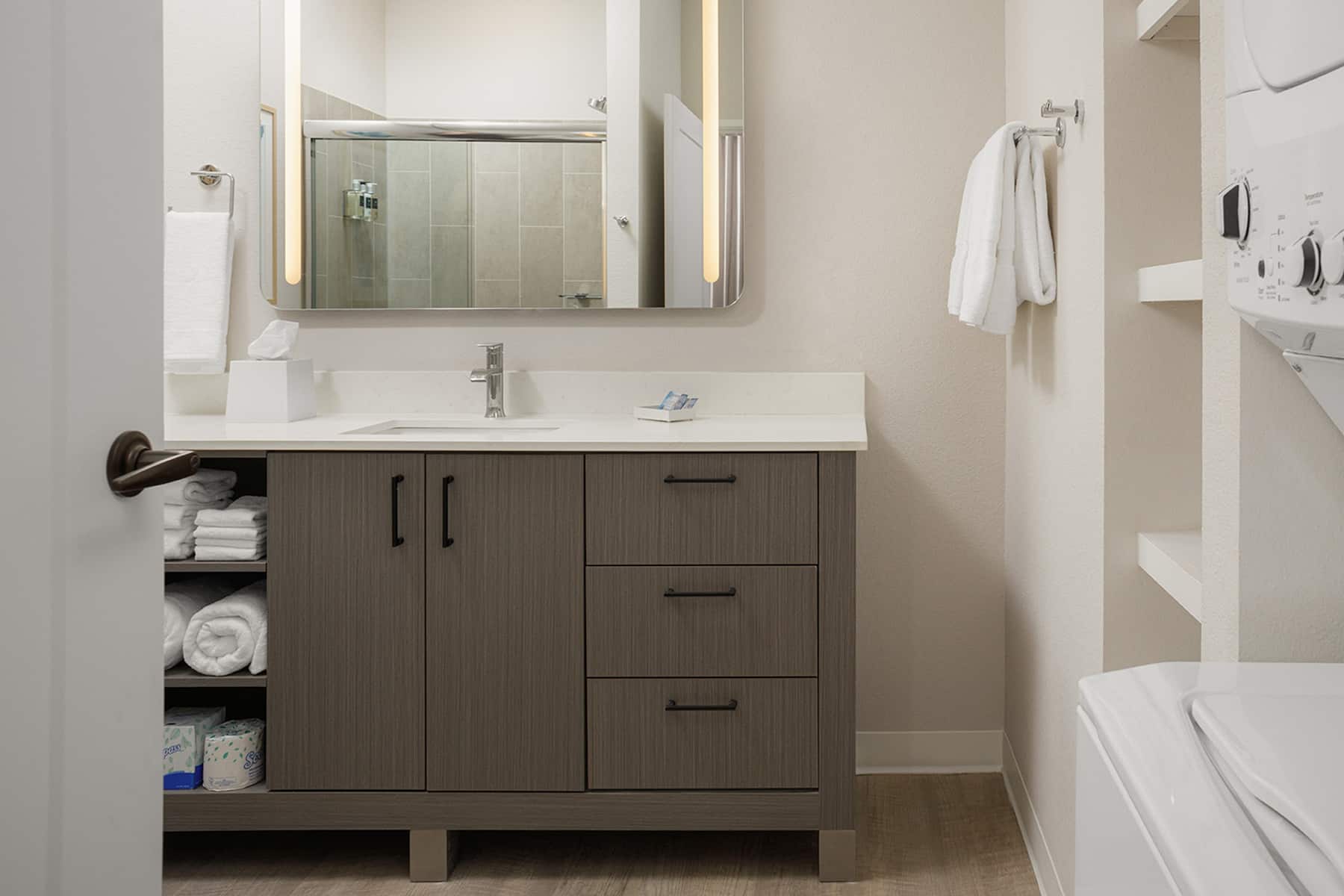 Guest room bath at the WaterWalk Extended Stay Jacksonville Deerwood Pk in Jacksonville, Florida